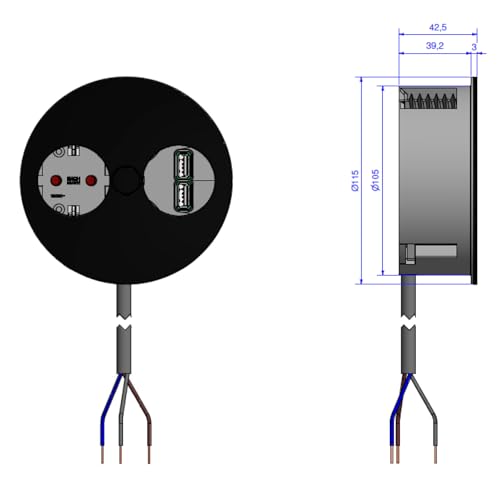 bachmann-twist-einbausteckdose-schwarz-1x-2x-usb-2m image 6