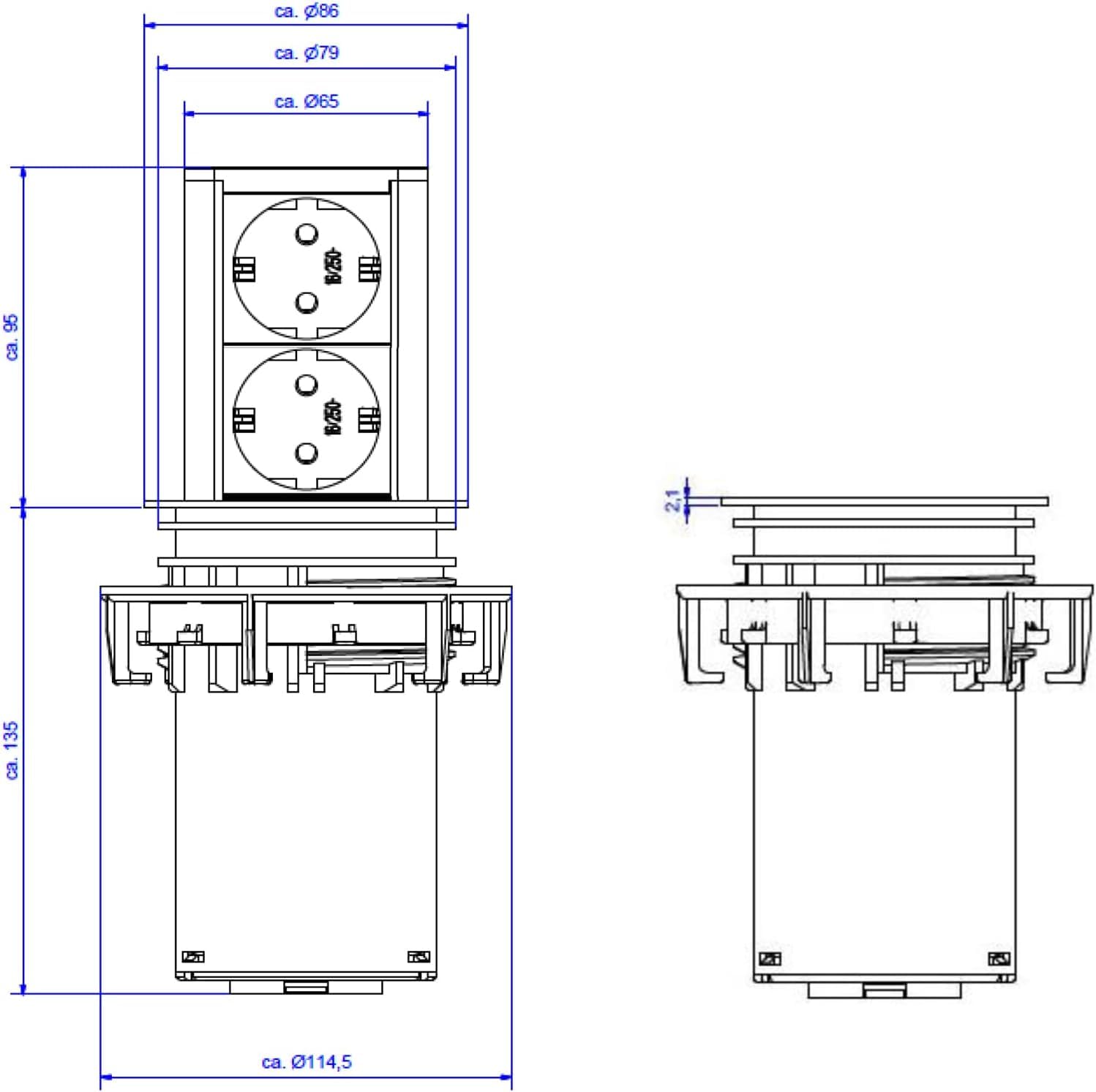 bachmann-elevator-2-fach-tischsteckdose-versenkbar-2m-edelstahl image 8