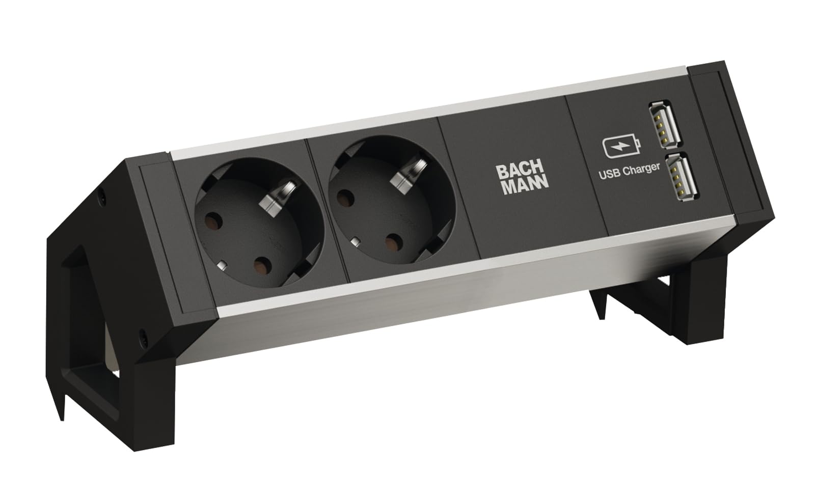 bachmann-desk-2-alu-black-steckdosenleiste-2x-schuko-usb image 1