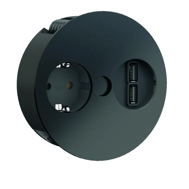bachmann-twist-einbausteckdose-schwarz-1x-2x-usb-2m image 1