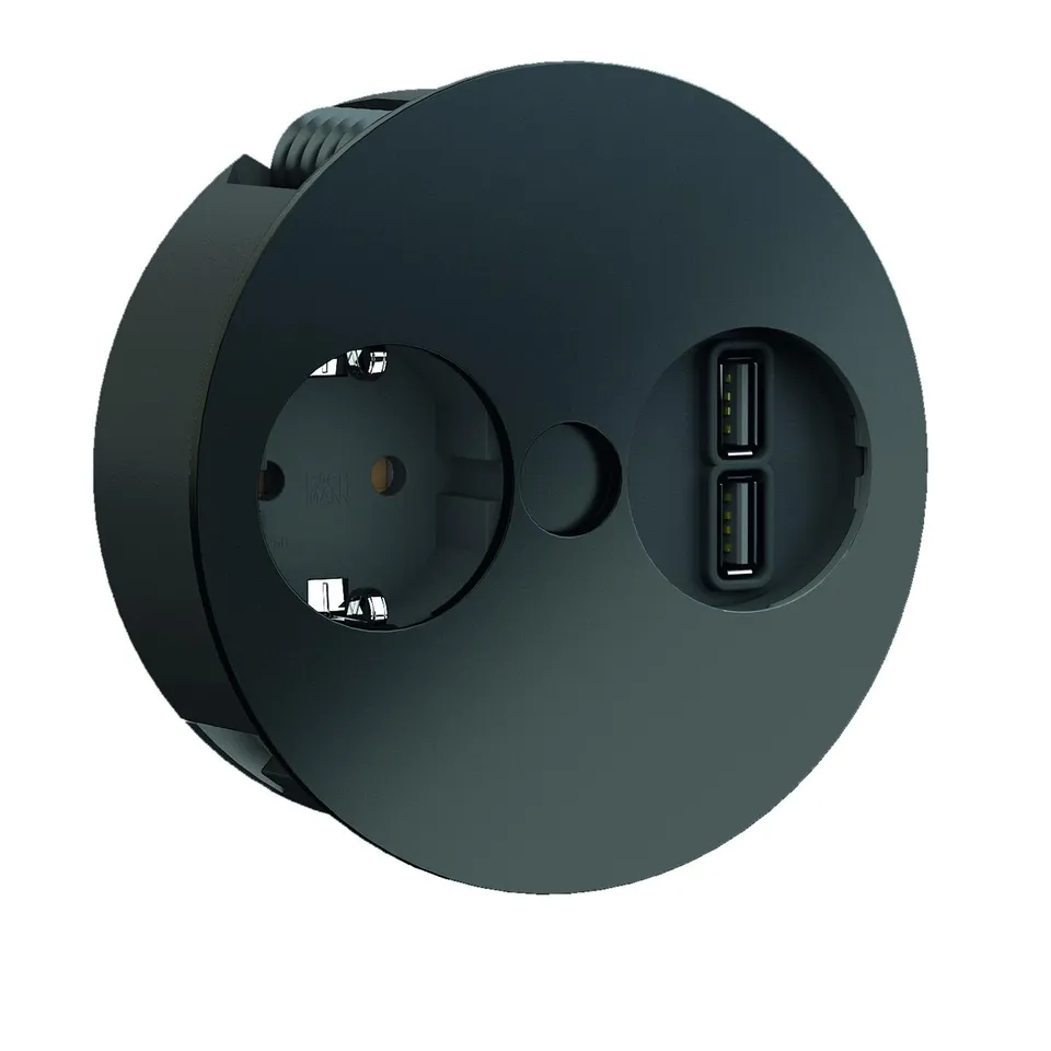 bachmann-twist-einbausteckdose-schwarz-1x-2x-usb-2m image 1