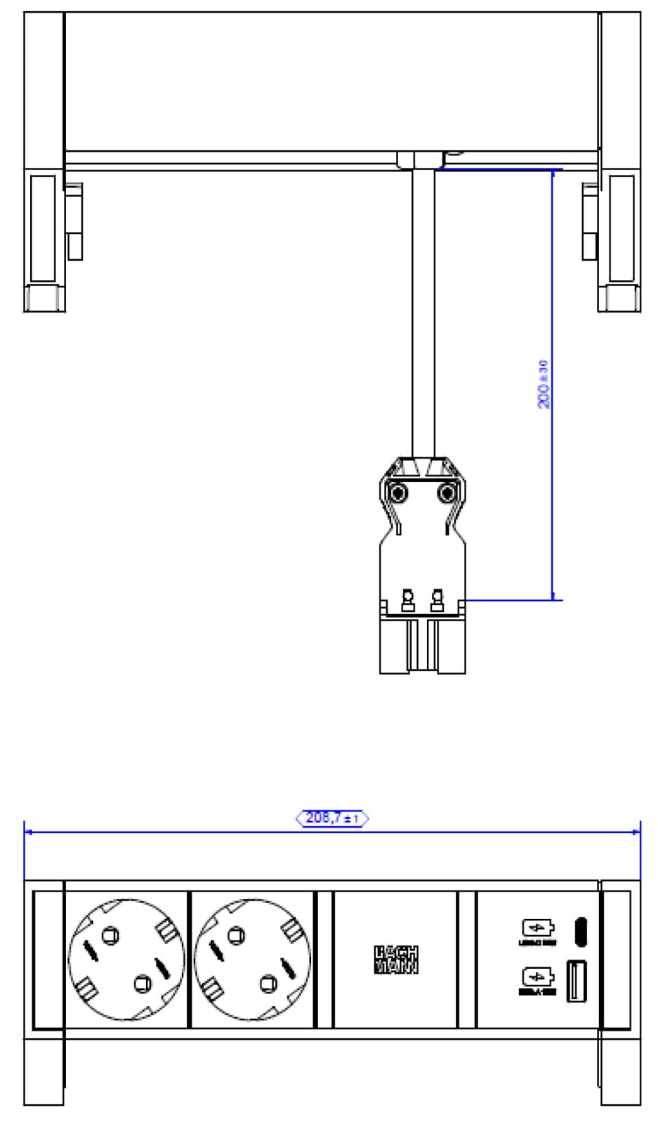 bachmann-desk-2-steckdosenleiste-2-fach-usb-c-a-inox image 2