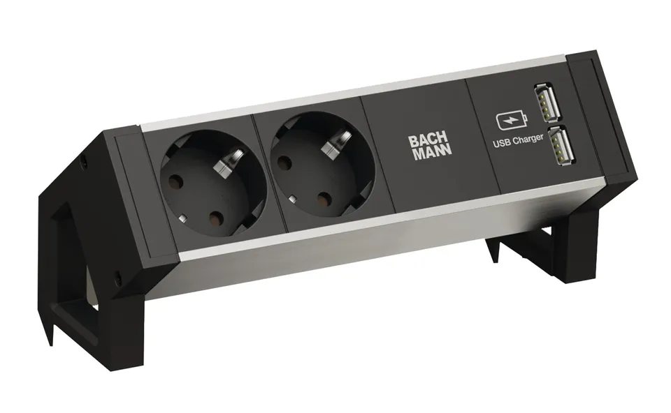 bachmann-desk-2-alu-black-steckdosenleiste-2x-schuko-usb image 1