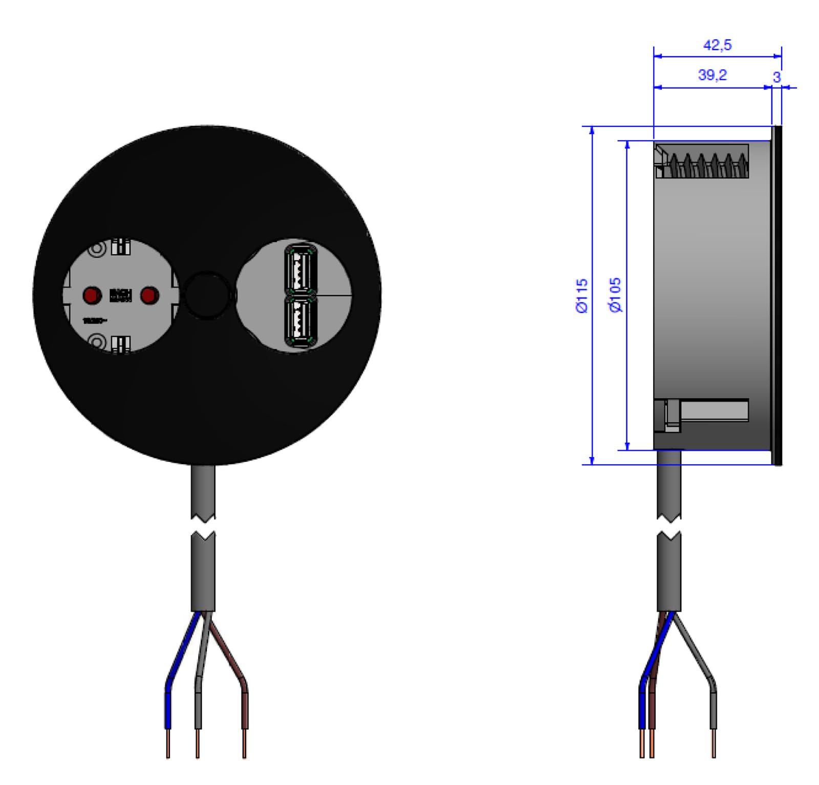 bachmann-twist-einbausteckdose-schwarz-1x-2x-usb-2m image 2