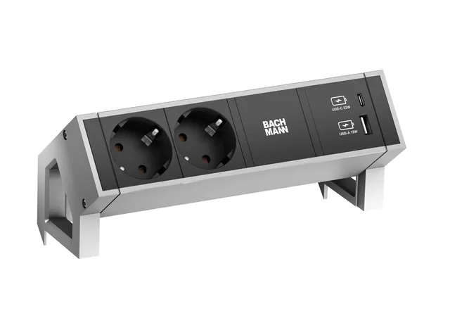 bachmann-desk-2-steckdosenleiste-2-fach-usb-c-a-inox image 1
