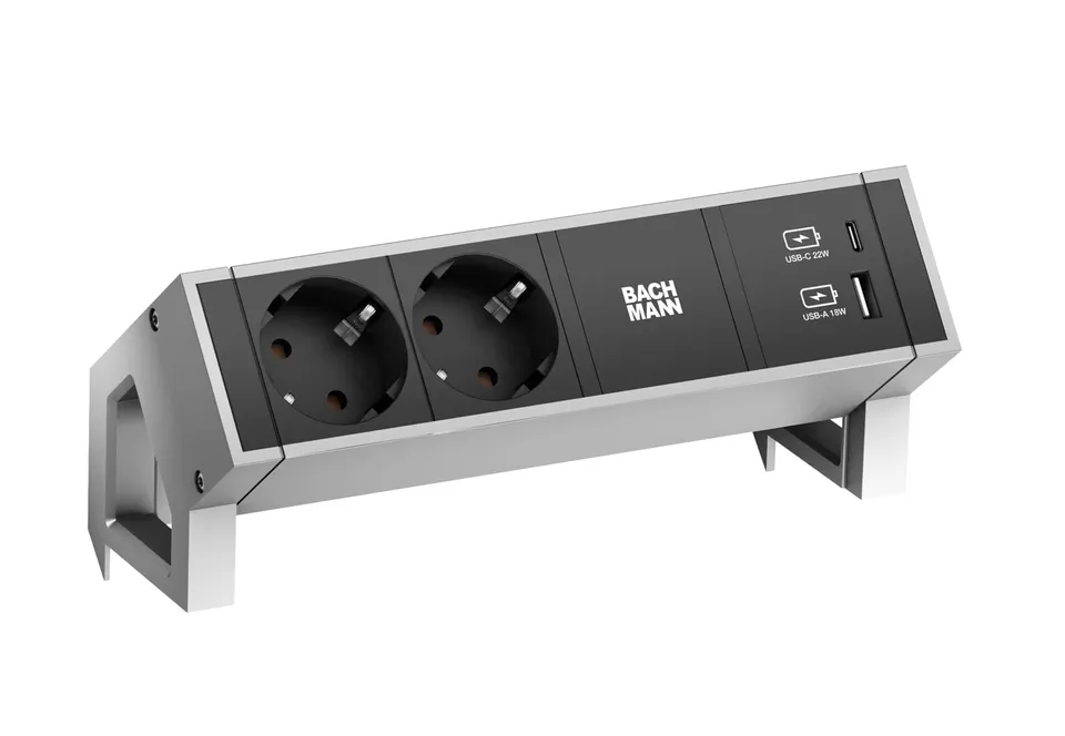 bachmann-desk-2-steckdosenleiste-2-fach-usb-c-a-inox image 1